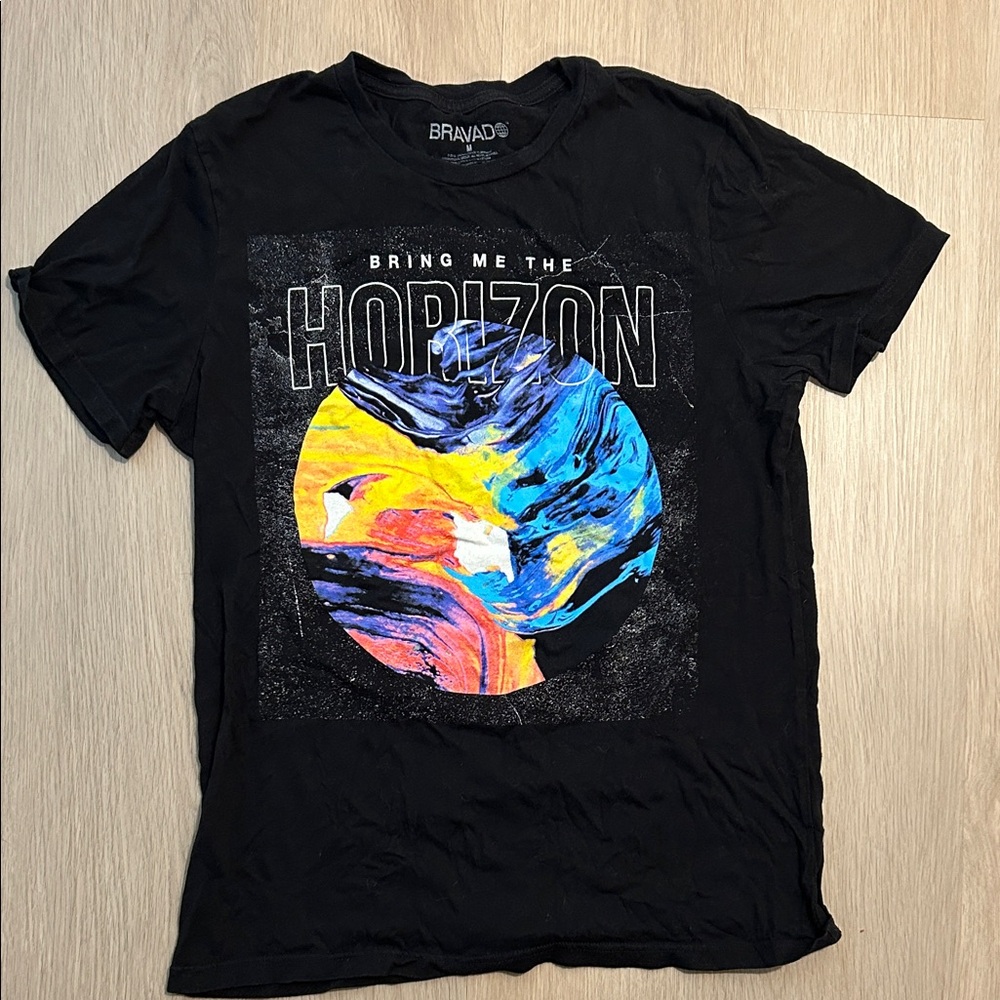 Bring Me The Horizon Black Tee with Yellow, Blue & Pink Planet Graphic